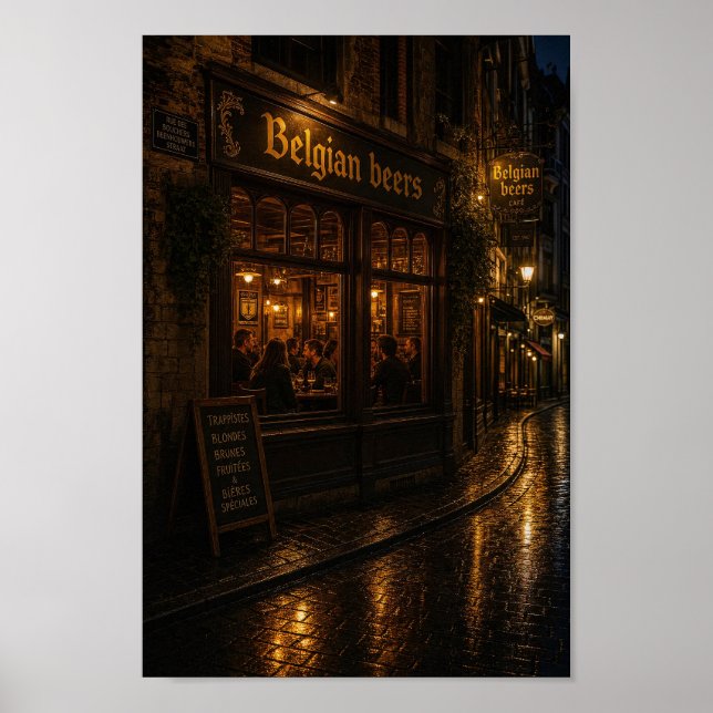Belgisk nattlig värdshusreflektionsaffisch poster (Framsidan)