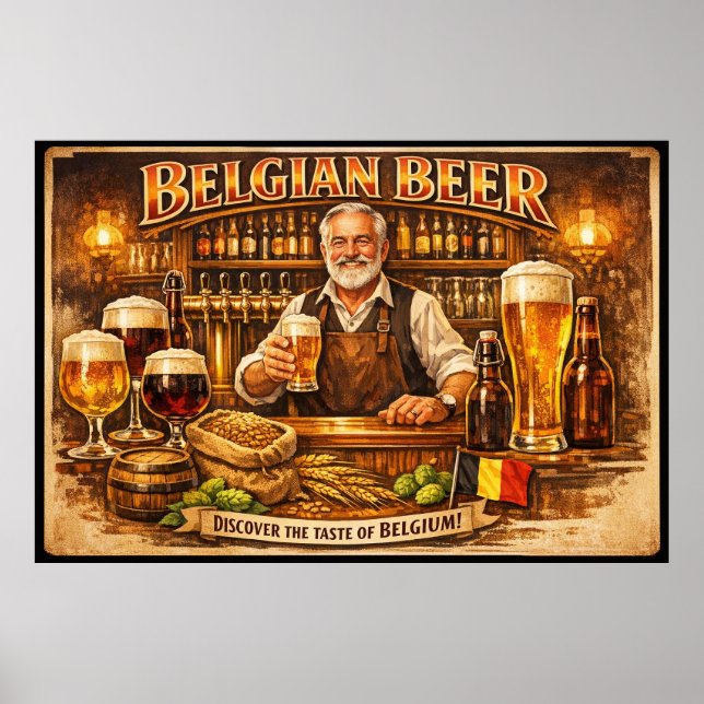 Belgisk ölkrog Varmt Vintage Affisch (Framsidan)