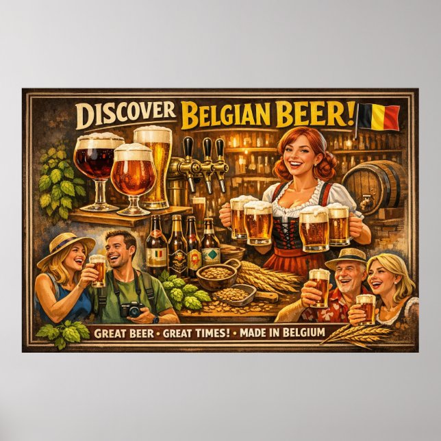 Belgisk Ölstugas Glädje och Golden Ale Affisch (Framsidan)