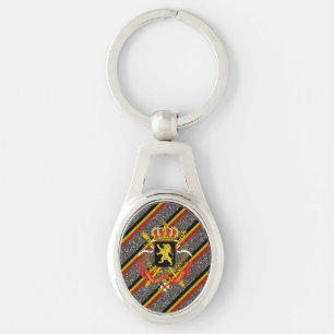 Belgisk randflagga ovalt silverfärgad nyckelring