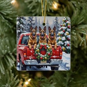 Belgisk Shepherd Jul Röda Lastbil Holiday Julgransprydnad Keramik