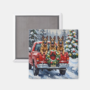 Belgisk Shepherd Jul Röda Lastbil Holiday Magnet