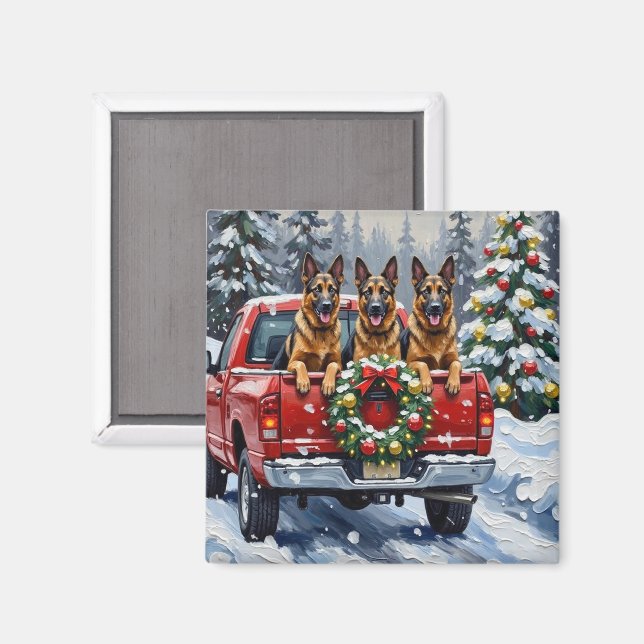 Belgisk Shepherd Jul Röda Lastbil Holiday Magnet (Front/Back)