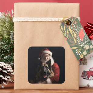 Belgisk shepherd Jultomten Festive jul Fyrkantigt Klistermärke