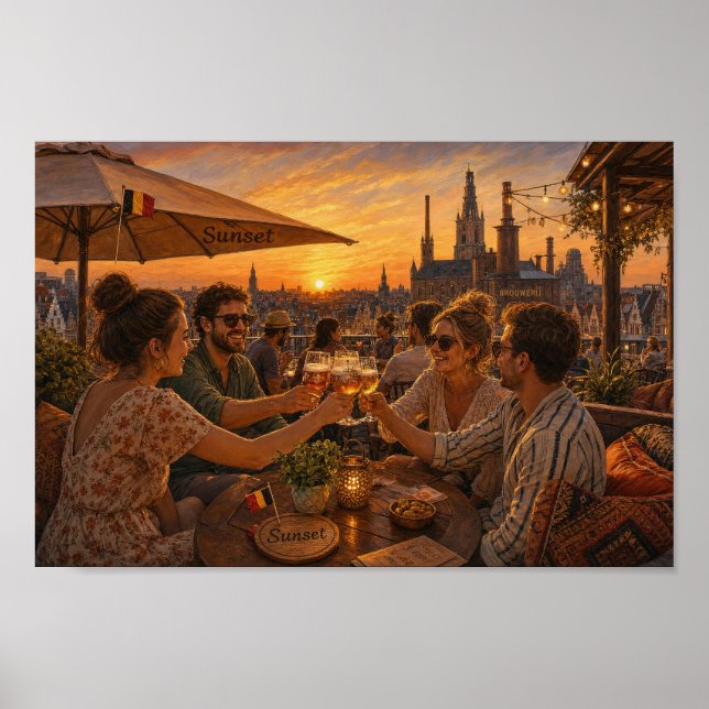 Belgisk solnedgång Affisch för takfest (Framsidan)
