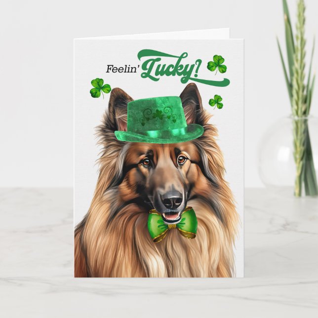 Belgisk Tervuren Hund Lucky St Patrick's Day Helgkort (Framsida)