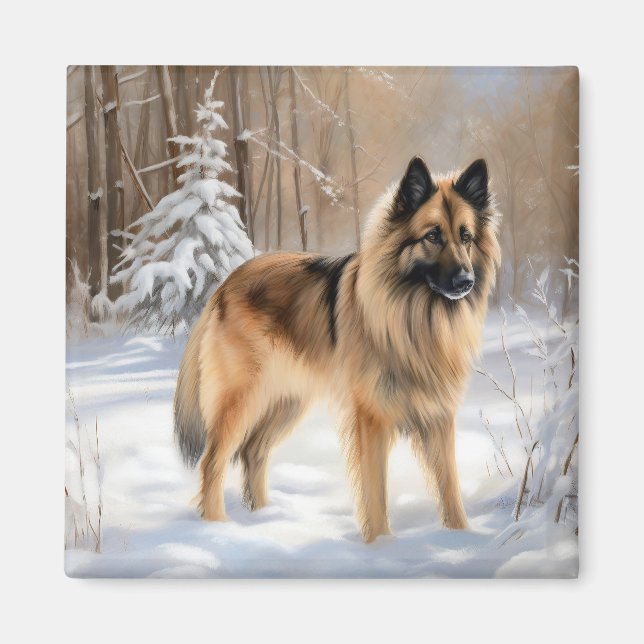 Belgisk Tervuren Låt Det Snöa Jul Magnet (Framsidan)