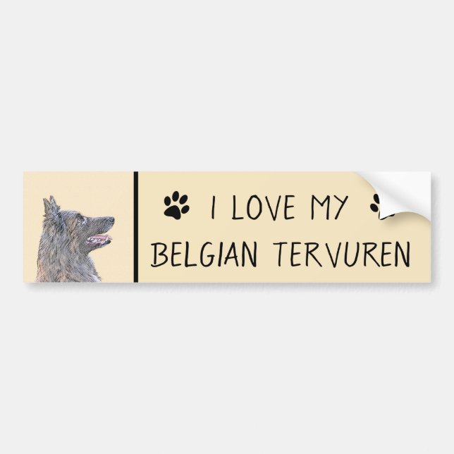Belgisk Tervuren Painting - Cute Original Hund Art Bildekal (Framsidan)
