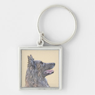 Belgisk Tervuren Painting - Cute Original Hund Art Fyrkantig Silverfärgad Nyckelring