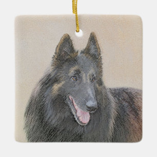 Belgisk Tervuren Painting - Cute Original Hund Art Julgransprydnad Keramik