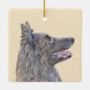 Belgisk Tervuren Painting - Cute Original Hund Art Julgransprydnad Keramik