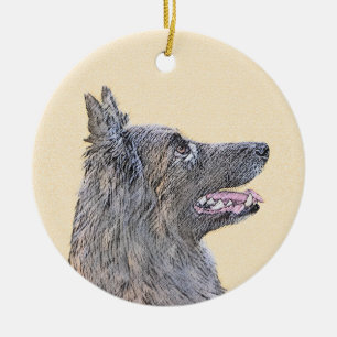 Belgisk Tervuren Painting - Cute Original Hund Art Julgransprydnad Keramik