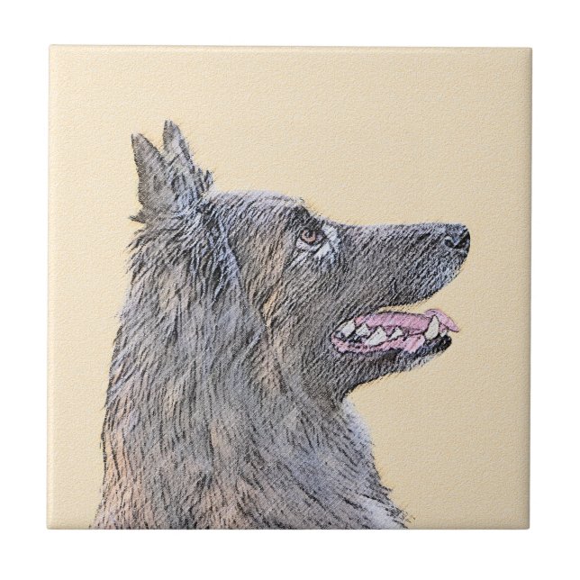 Belgisk Tervuren Painting - Cute Original Hund Art Kakelplatta (Framsidan)