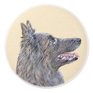 Belgisk Tervuren Painting - Cute Original Hund Art Knopp