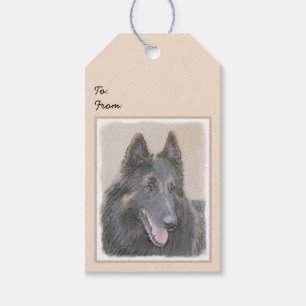 Belgisk Tervuren Painting - Cute Original Hund Art Presentetikett