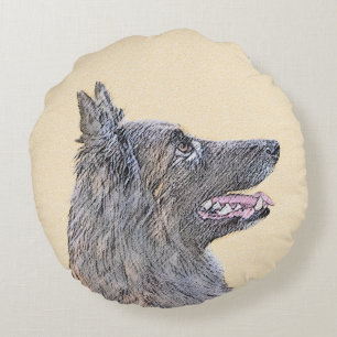Belgisk Tervuren Painting - Cute Original Hund Art Rund Kudde