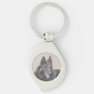 Belgisk Tervuren Painting - Cute Original Hund Art Swirl Silverfärgad Nyckelring