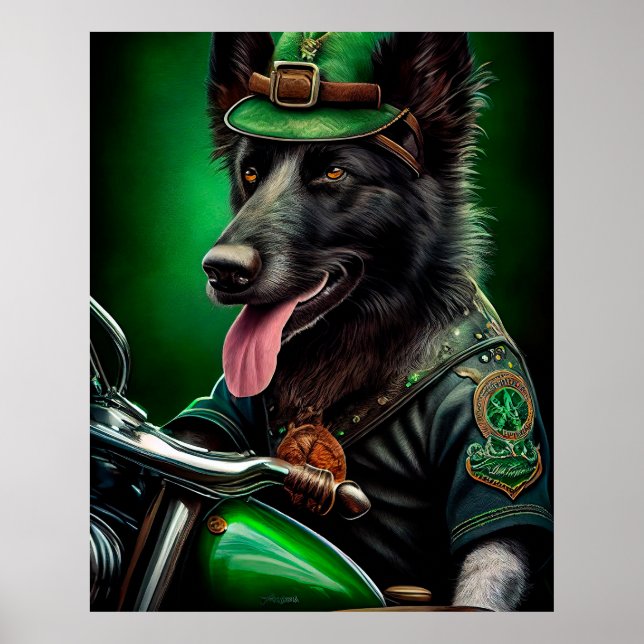 Belgisk vallhund cyklar på St. Patrick's Day Poster (Framsidan)