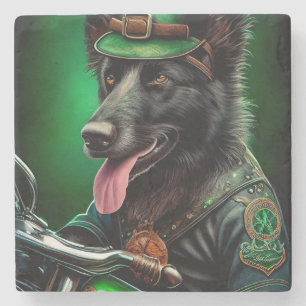 Belgisk vallhund cyklar på St. Patrick's Day Stenunderlägg