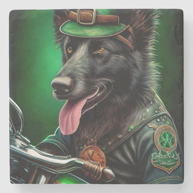 Belgisk vallhund cyklar på St. Patrick's Day Stenunderlägg (Framsidan)