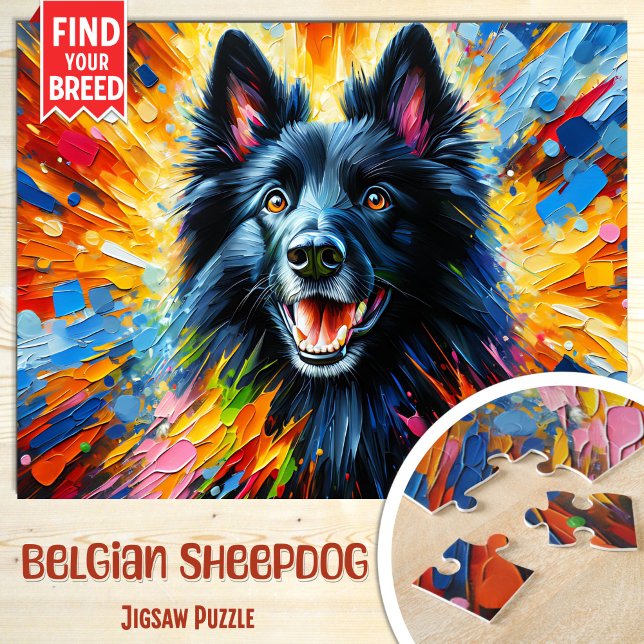 Belgisk vallhund Hundporträtt Akrylfärg Konsttryck Pussel (Skapare uppladdad)