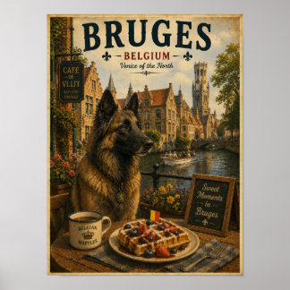 Belgisk vallhund i Bruges Café Vintage Resekonst Poster