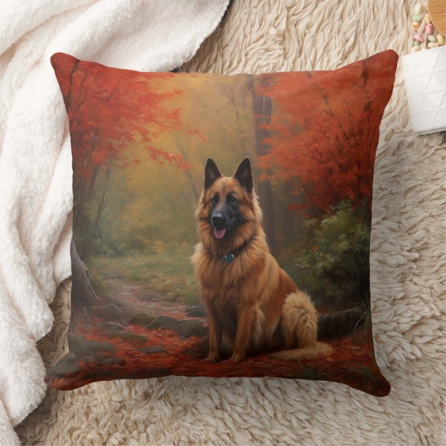Belgisk Vallhund i Höstblad Fall Inspirerar Kudde (Filt)
