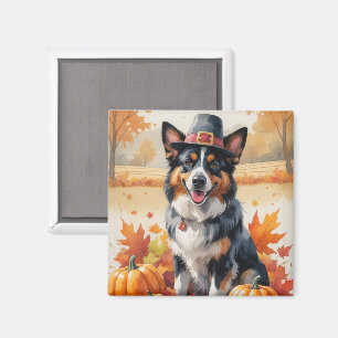 Belgisk Vallhund i Höstblad Tacksägelse Konst Magnet