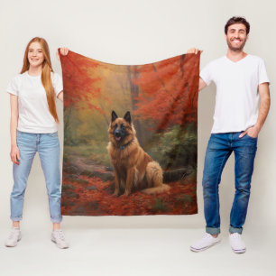 Belgisk vallhund i höstlöv Fall Inspire Fleecefilt