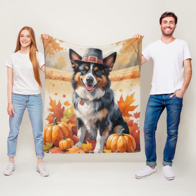 Belgisk vallhund i höstlöv tackgivande konst fleecefilt (På plats)