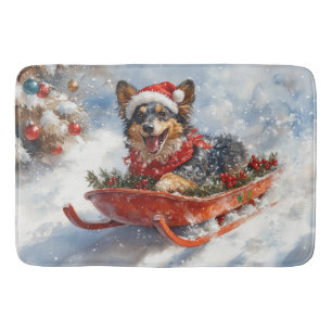Belgisk vallhund i släde Låt det snöa jul Badrumsmatta