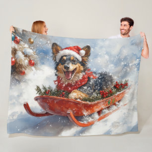 Belgisk vallhund i släde Låt det snöa jul Fleecefilt