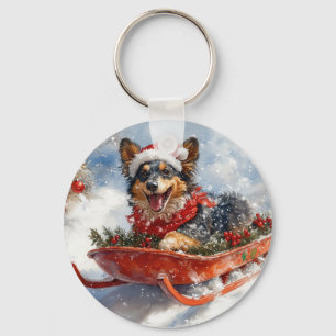 Belgisk vallhund i släde Låt det snöa jul Nyckelring