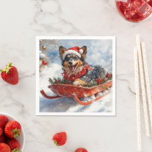 Belgisk vallhund i släde Låt det snöa jul Pappersservett