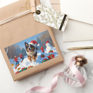Belgisk vallhund Jul Festiv Snö Scen Rektangulärt Klistermärke