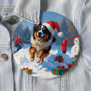 Belgisk vallhund Jul Festlig Snö Scen Knapp
