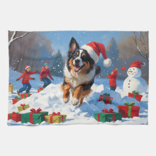 Belgisk vallhund Jul Festlig Snö Scen Kökshandduk