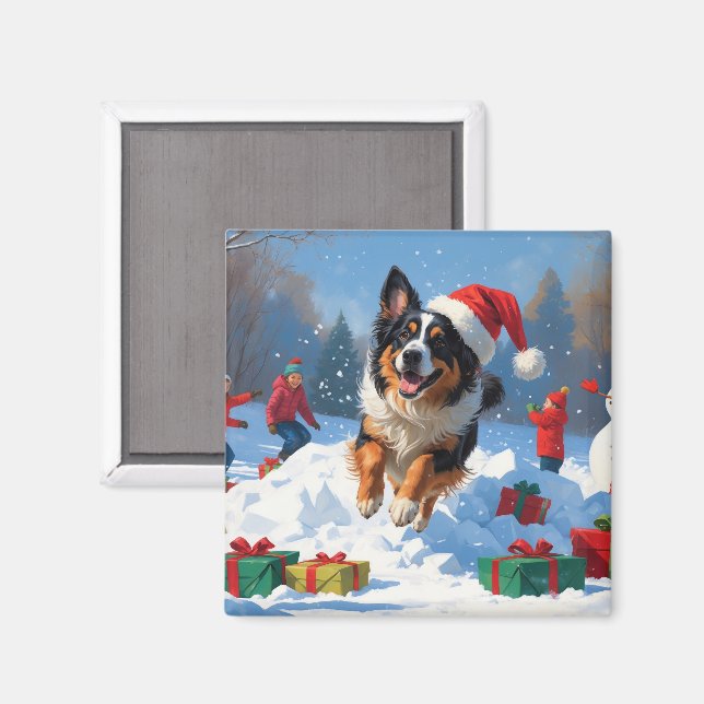 Belgisk vallhund Jul Festlig Snö Scen Magnet (Front/Back)