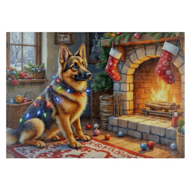 Belgisk vallhund julbelyst öppen spis (Framsidan)