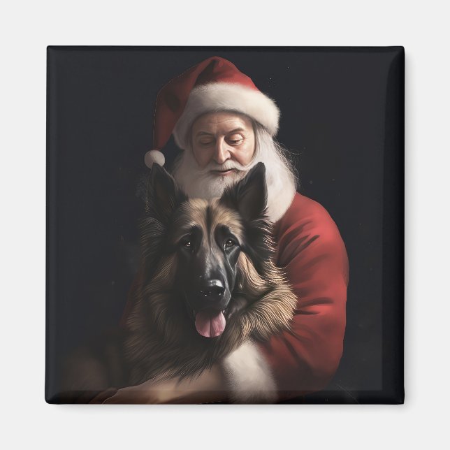 Belgisk vallhund Julen Tomte Festlig jul Magnet (Framsidan)