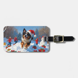 Belgisk vallhund Julfirad snöscen Bagagebricka