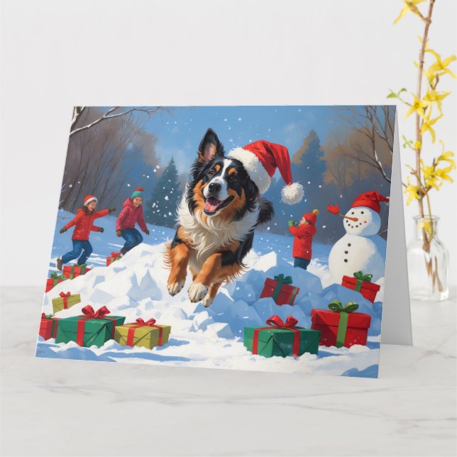 Belgisk vallhund Julfirad snöscen Kort (Gul blomma)