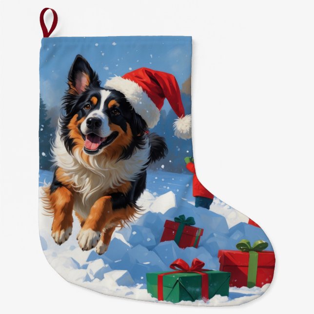 Belgisk vallhund Julfirad snöscen Stor Julstrumpa (Framsidan)