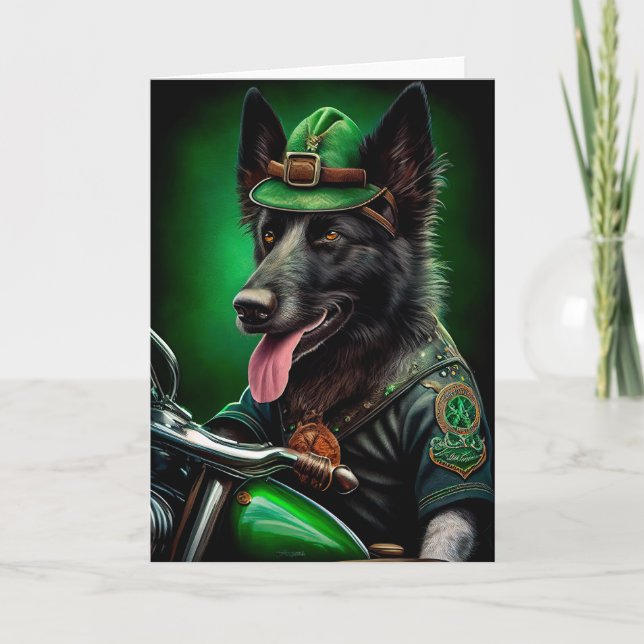 Belgisk vallhund kör cykel St. Patrick's Day Kort (Framsida)