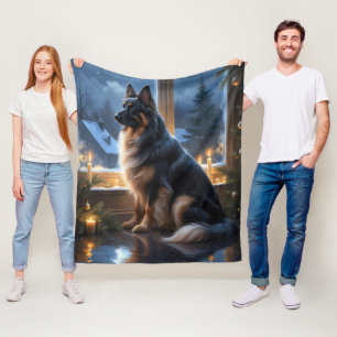 Belgisk vallhund med julbelysning firande fleecefilt