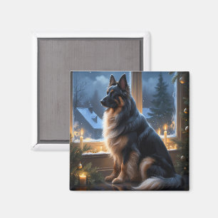 Belgisk vallhund med julbelysning firande magnet