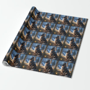 Belgisk vallhund med julbelysning firande presentpapper