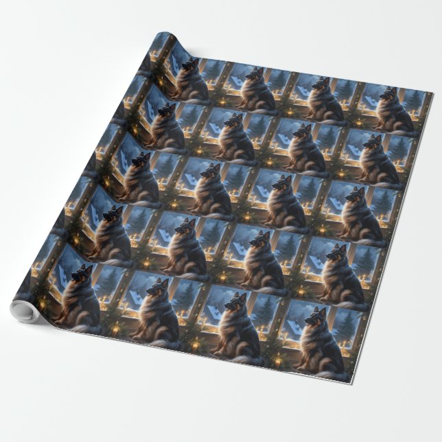 Belgisk vallhund med julbelysning firande presentpapper (Utrullad)