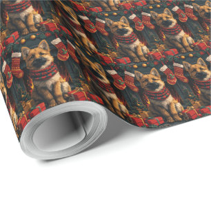 Belgisk vallhund med julklappar öppen spis presentpapper