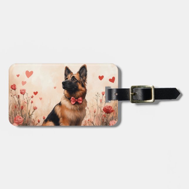 Belgisk vallhund med rosor - Alla hjärtans dag Bagagebricka (Horisontell Framsida)